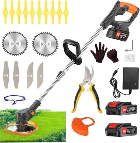 BOUJHYN 21V String Trimmer Cordless Battery Powered Weed Wacker, 2 X 2.0Ah Battery and a Charger, Brush Cutter Lawn Mower Edger Lawn Tool for Garden and Yard