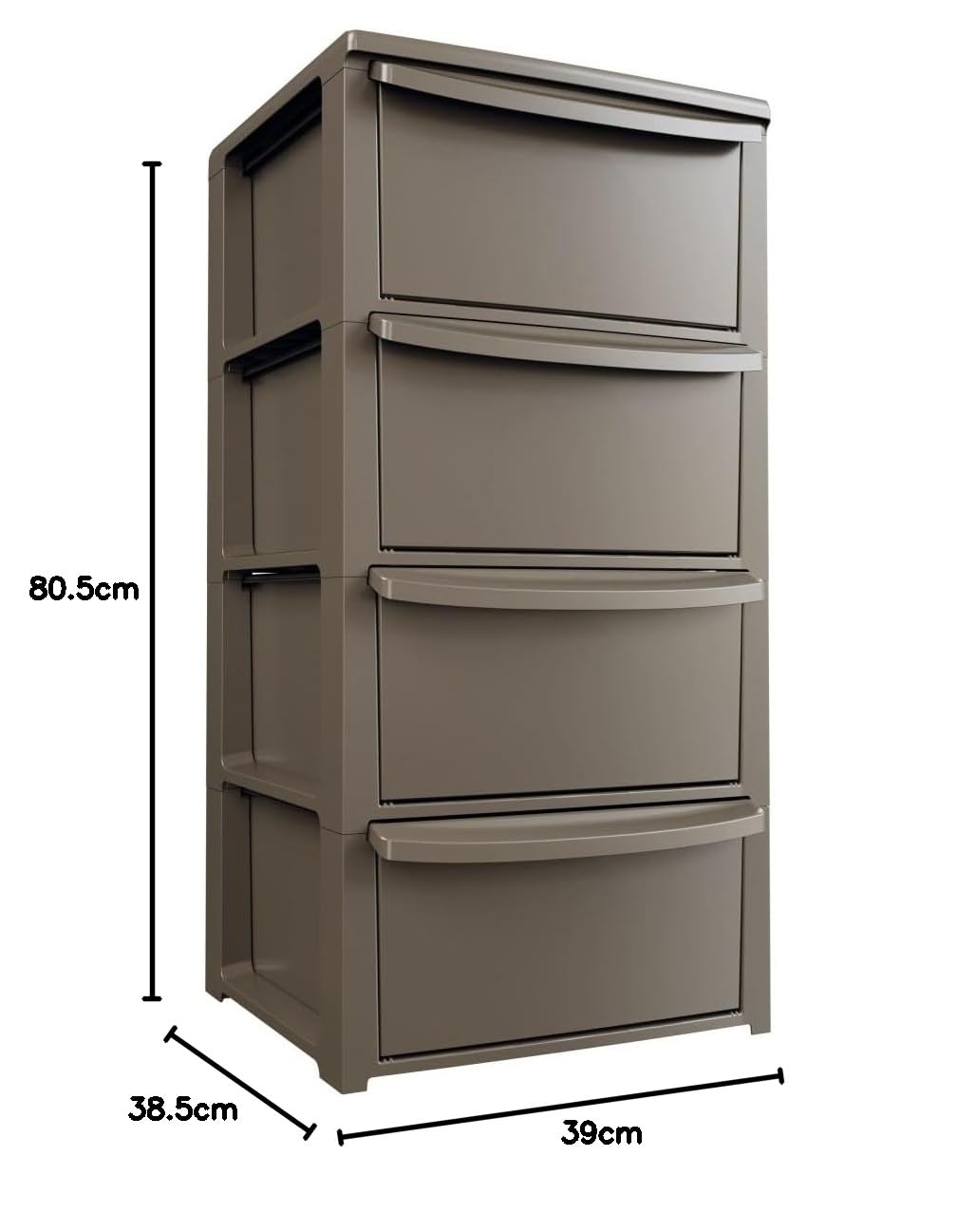 Art Plast - Commode Basse 4 tiroirs 39 x 38.5 x H 80.5 cm - Marron- Meuble de Rangement Chambre Bureau Buanderie - Meuble Bas de Rangement