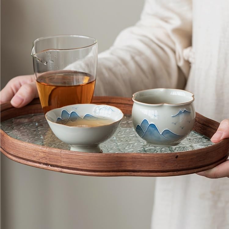 LAPADULA Infusore per il Tè Tazza da tè retrò, grande tazza da tè con paesaggio dipinto a mano, tazza da uomo Kung Fu con colore sotto smalto, tazza singola in stile cinese Tazze da Tè
