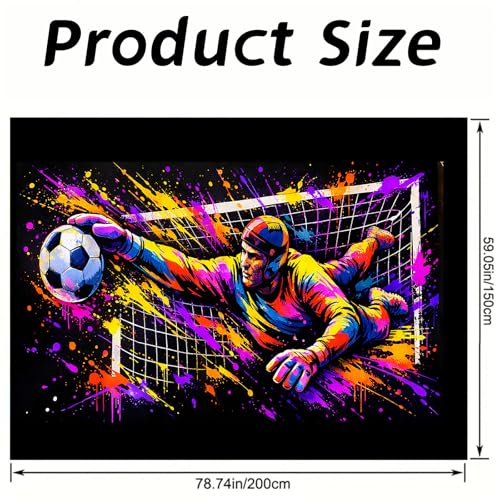 Image of Nuxovilar Splatter Soccer Wall Tapestry Polyester 78.74x59.05 In | Glow Poster Trippy Art Sports Decor UV Wall Hanging Bedroom Game Room Dorm Space (Soccer Goalie Save Scene)