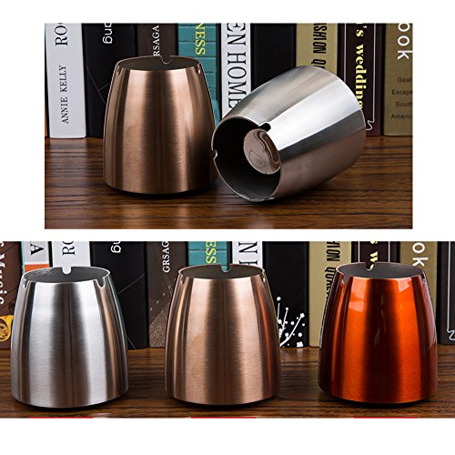 OILP Large Windproof Ashtray for Cigarettes Outdoor Ashtrays for Patio Beautiful Tabletop Smoke Stainless Steel Ashtray for Home/Office(Large,Silver) - Thumbnail 3