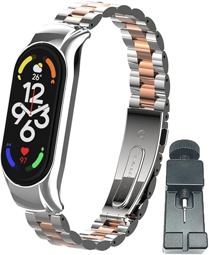 Miniatura 9 de T-BLUER Compatible con Xiaomi Mi Band 7 bandas, correa de repuesto de metal de acero inoxidable, accesorios para pulsera inteligente Xiaomi Mi Band 7