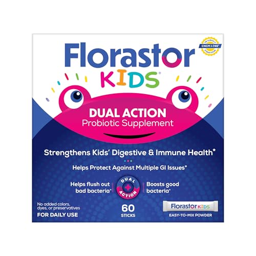Florastor Kids Dual Action Probiotic Supplement Strengthens Kids Digestive & Immune Health 60 Easy-to Mix Powder Sticks