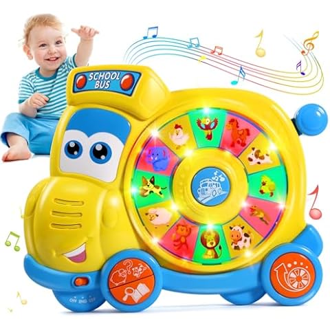 BACCOW English Spanish Bilingual Learning Baby Toys 6 12 18 Months, Musical Educational Toys for Toddler 1-3, Spin Interactive School Bus Toys 1+ Year Old Boys Girls Kids Birthday Cover