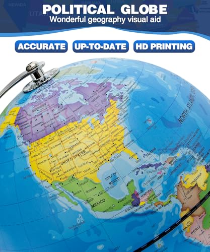 8'' Illuminated World Globe with Constellation Night Light, Educational Light Up Globe for Kids & Adults, Earth Geography Learning Globes, Desk Home Office Classroom Decor & Gift, 11.5'' Tall