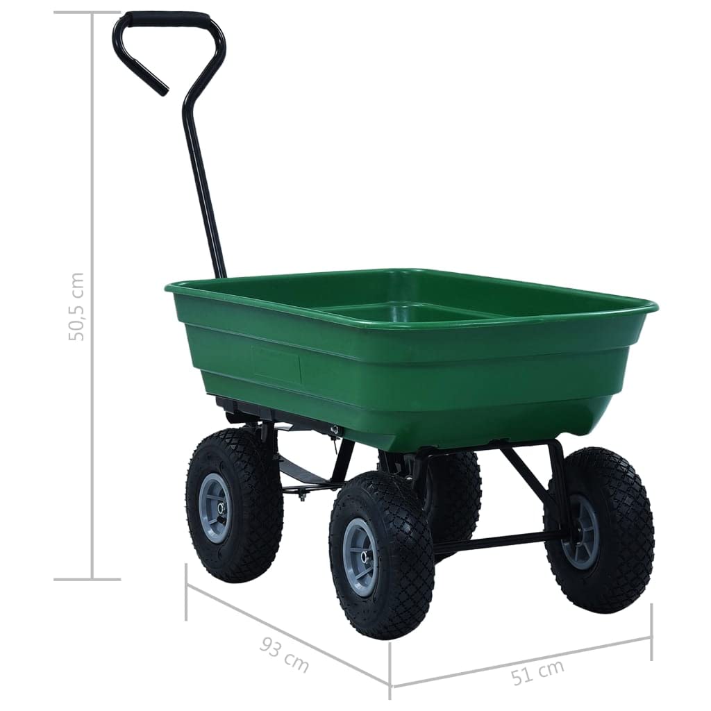 vidaXL Carrito de Mano basculante para jardín 300 kg 75 L Verde