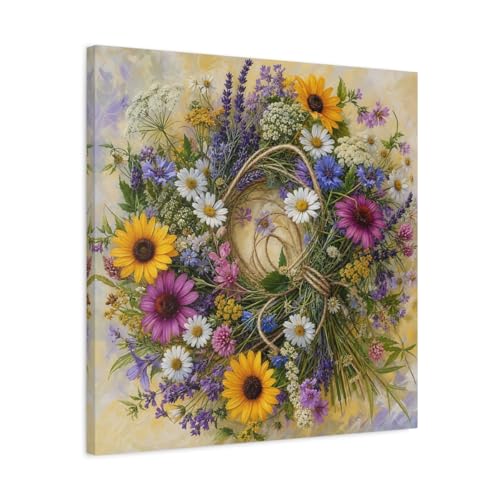 Toile couronne de fleurs pour illuminer un mur blanc salon