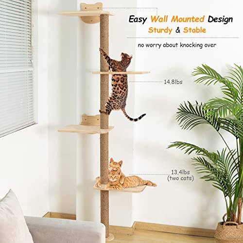 Cat Tree Wall Mounted Tall Scratching Post For Indoor Cats Climbing Tower Activity Wood Cat Wall Furniture 73 Inch #TOP1