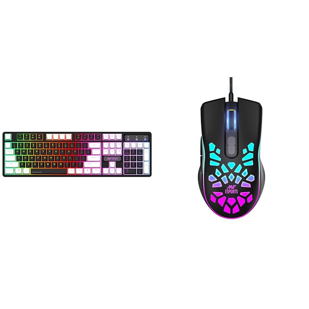 Ant Esports MK1400 Pro Backlit Membrane Wired Gaming Keyboard with Mixed Colour Lighting, White & Bl