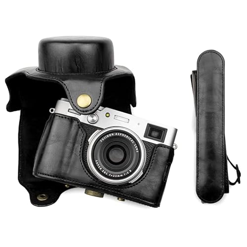 MUZIRI KINOKOO Schutzhülle für Fujifilm X100V Kamera Tasche mit Schultergurt, FUJI X100V Tasche PU-Leder (schwarz) Cover