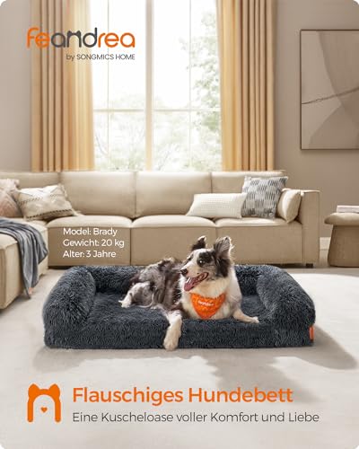 Feandrea FluffyHug Hundebett, Hundekissen Größe XL, Hundematte für mittelgroße und große Hunde, Hundesofa Noppenschaumstoff, Bezug abnehmbar und waschbar, 106 x 76 x 16 cm, dunkelgrau PGW233G02V1