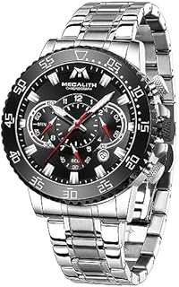 MEGALITH Herrenuhr 45mm Chronograph Quarz Herren Armbanduhr Edelstahl Groß Wasserdicht Leuchtend Kalender Uhren Herren Silber, Geschenk für Männer