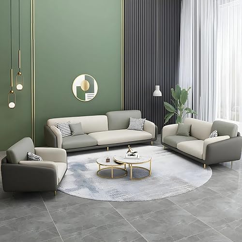 Image of Black Wood Modern Luxury Velvet Fabric 3+2+1 Seater Sofa in Bug Resistant Solid Wood for Bedroom, Living Room, Dining Room, Drawing Room, Home Office (Dark Grey & Beige, 6 Seater, Classic)