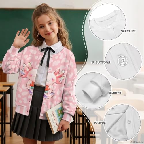 Image of Girls Cardigans Sweater Long Sleeve Crew Neck Button Down Sweaters School Outerwear for Kids Fall Winter Tops