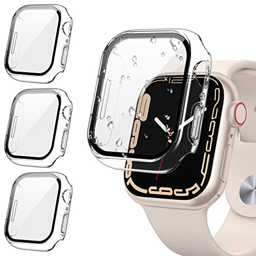 Tensea [3PCS for Apple Watch Screen Protector Case 41mm Series 9/8/7 Accessories, iWatch Protective Face Cover for Women Men, Tempered Glass Film Hard Bumper for iPhone Watch 41 mm