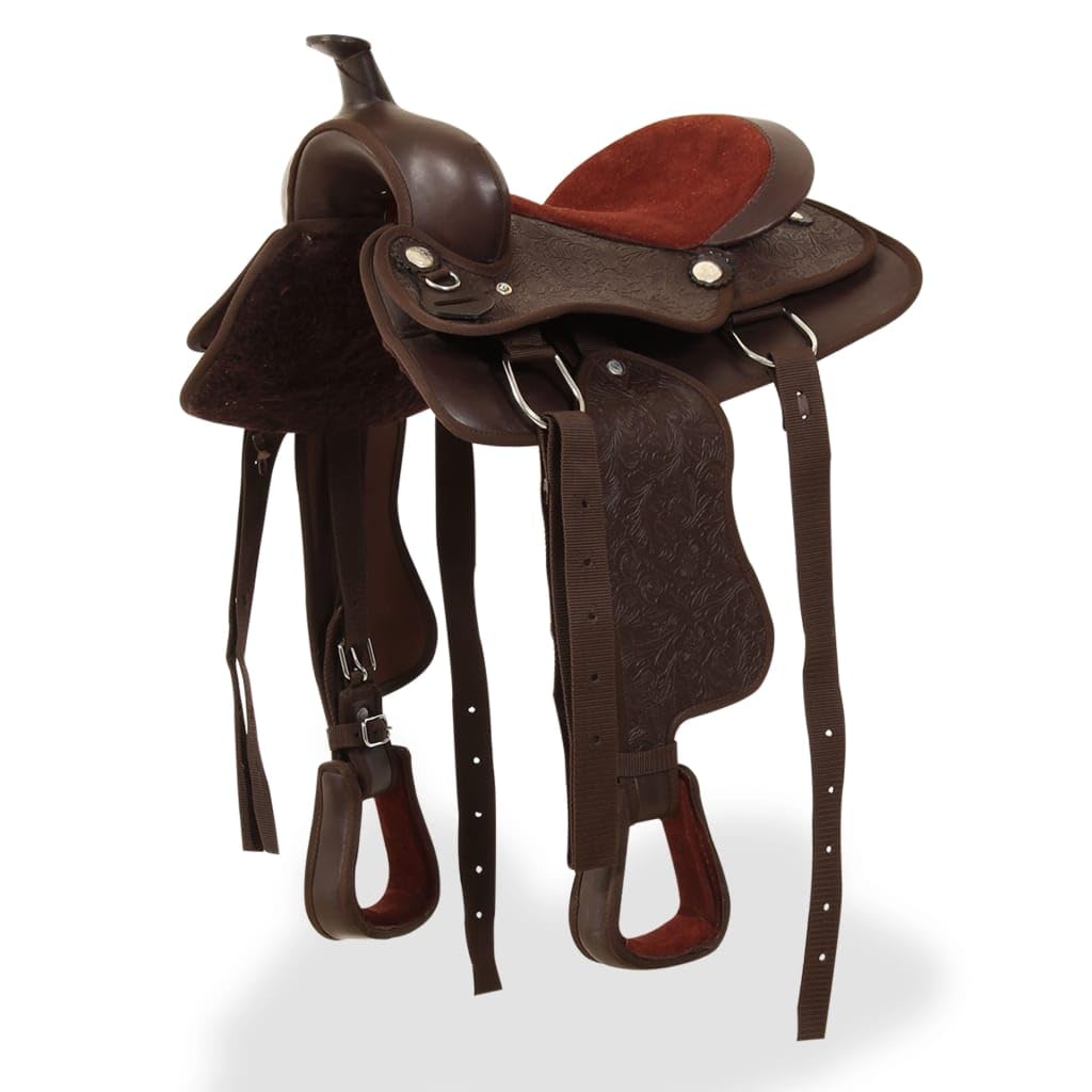 Sillín occidental de piel auténtica con cabestro marrón para jinete y caballo, versátil, adecuado para exteriores, ocio, torneos, doma, saltos y paseos de senderismo