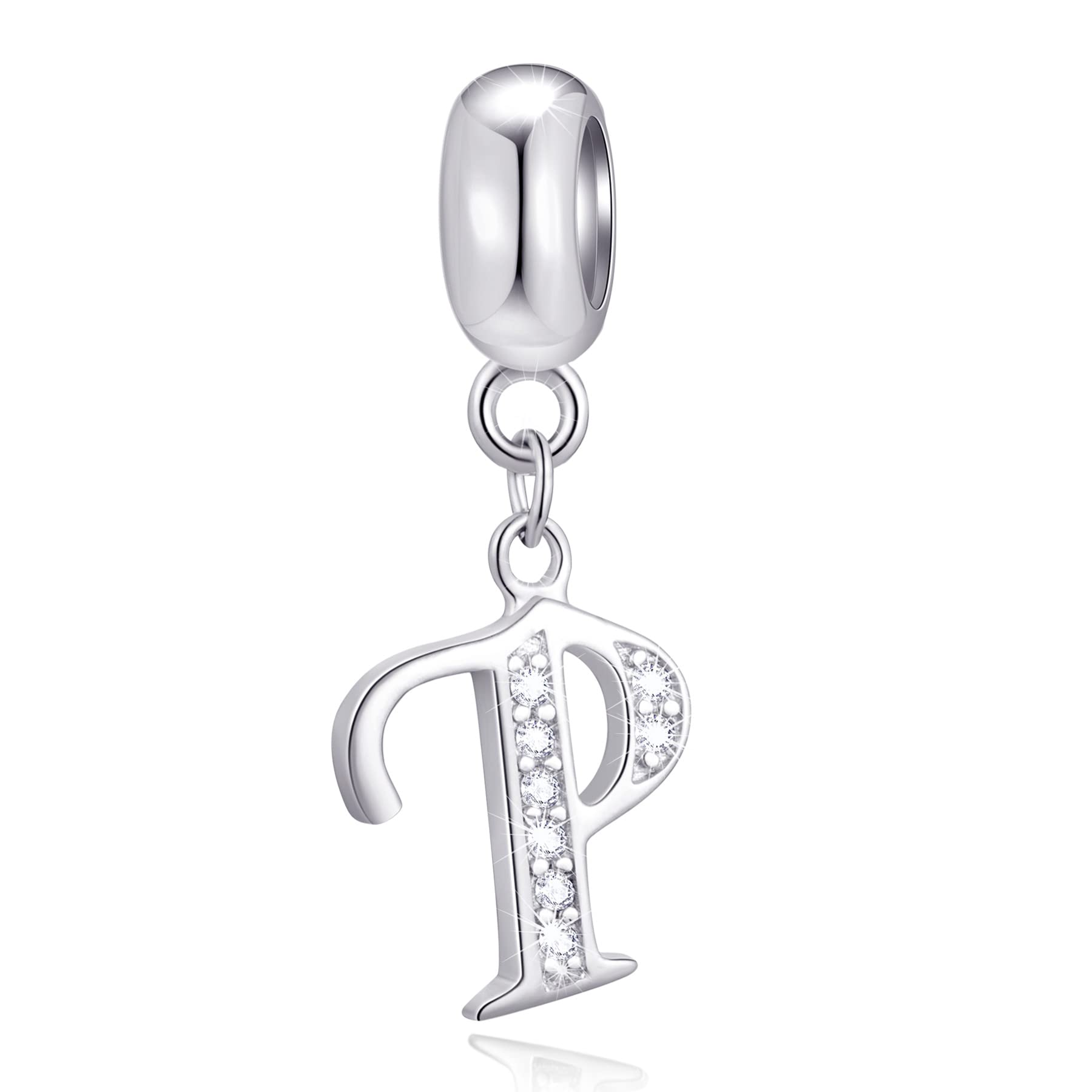CRISNATA26 Letter Pendant Charms, Polished 925 Sterling Silver Complete Initial A-Z Dangling CZ Stone Alphabet Beads, fits European Bracelet Necklace, Gift for Mother/Father/Daughter/Son/Sister/Aunt