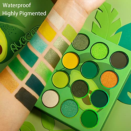 De'lanci Green Eyeshadow Palette, Highly Pigmented Matte Glitter Eyeshadow,12 Color Avocado Green Metallic Shimmer Eye Shade Pallet, Colorful Long Wear Green Emerald Yellow Eye Shadow Pallet For Women #TOP4