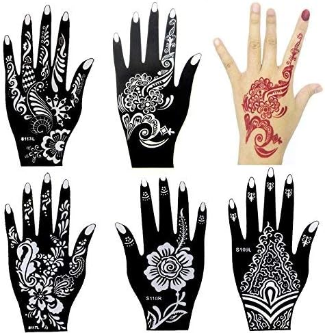 Xmasir 6 Sheets India Henna Tattoo Stencil Kit for Women Girl Hand Art