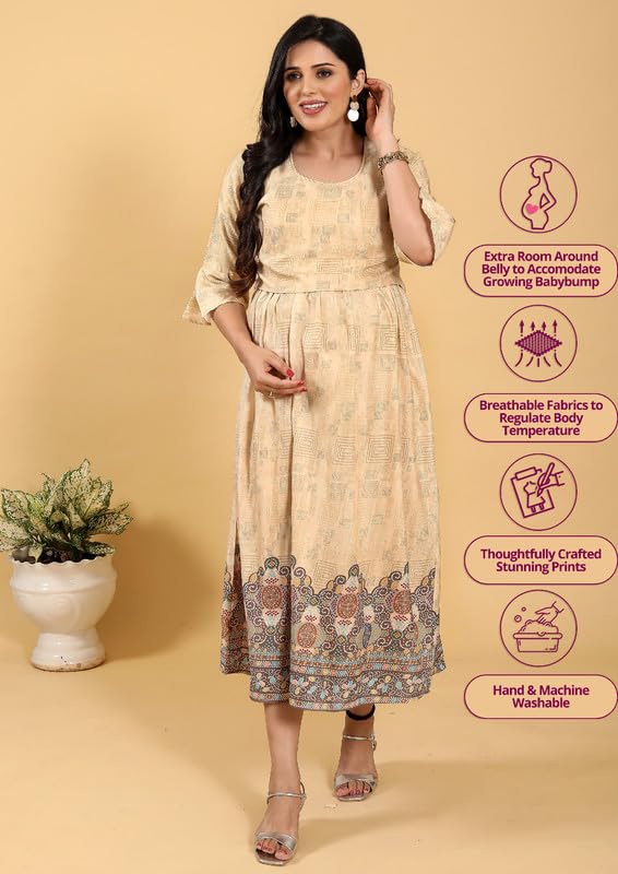 Image of RITIJYA Zipless Feeding Kurtis & Dresses for Women | Zipless Maternity Wear Gown Pregnancy Dress for Nursing Mothers | Viscose Rayon | Stylish & Comfortable | S to 4XL | Washable & Durable