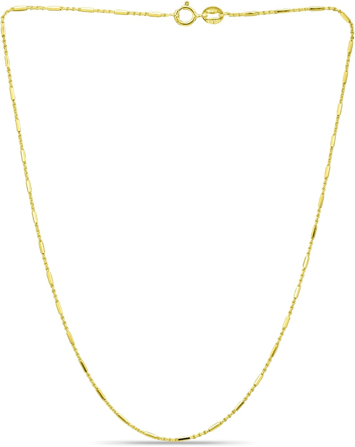 SEA OF ICE Sterling Silver 1mm Diamond-Cut Bar Station Rolo Chain Necklace For Women, Size 14" - 36" Italy