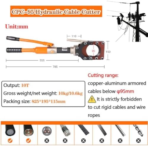 Hydraulic Cable Cutter Tool with Safety Valve for Armored Cables, Heavy-Duty Wire Cutter, Professional Electrical Cutting Tool, Effortless Cable Cutting, Durable & Efficient