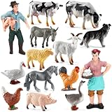 ONEST 14 Pieces Mini Farmer Figurines Hand Painted Farm Animals Figures Realistic Detailed Cow Sheep Poultry Farmer Farm Animal Figurine Model
