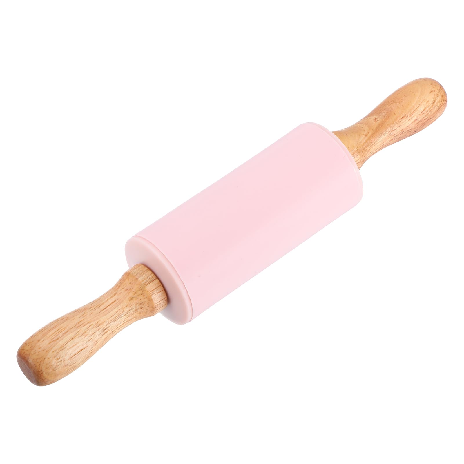 sourcing map Rolling Pins for Baking, 9 Inch Silicone Non-Stick Rolling Pin Baking Roller Wooden Handle for Home Kitchen Dough Cookies Pastry, Pink