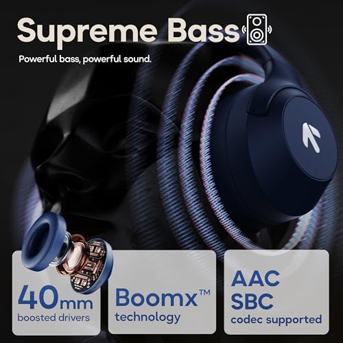Image of GOBOULT Flex Over Ear Bluetooth Headphones with 80H Playtime, 40mm Bass Drivers, Zen ENC Mic, Type-C Fast Charging, 4 EQ Modes, BT 5.4, AUX Option, 60ms Low Latency (Royal Blue)
