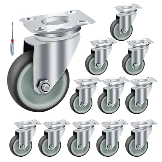 AMIGOB 12 stycken 50 mm transporthjul, styrhjul Ø 50 mm, strandkorgshjul polypropen, stålplåt, tunga lasthjul, möbelhjul, kundvagnsrullar, rullhjul, lastkapacitet 50 kg per rulle