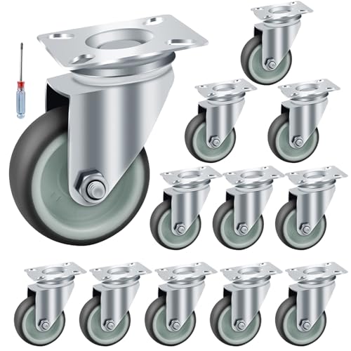 AMIGOB 12 Stück Lenkrollen,Ø50mm Schwerlastrollen,gummi Möbelrollen,Transportrollen mit 48 Schrauben,Räder für möbel, Tragkraft 50kg pro Lenkrolle