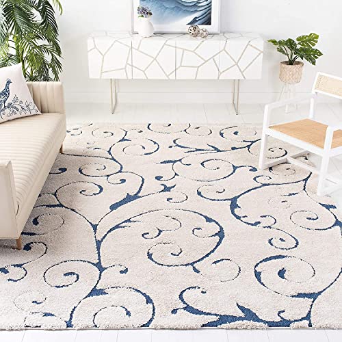 Tauhid Carpet Handmade Super Soft Shag Carpet Rug Microfiber Area Carpet Rug for Living Room, Bedroom, Home Décor Carpet 2x5 Ivory Blue