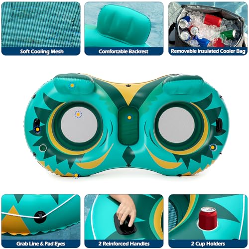 Image of Jasonwell Inflatable River Tube Float - 2 Person Heavy Duty River Float Pool Floats with Removable Cooler Lake Water Tubes for Floating River Raft Lounge Floatie with 2 Cup Holders for Adults (Green)