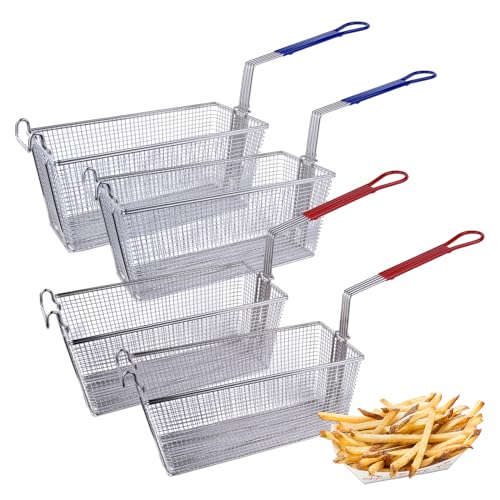 Hakka Fry Basket, Commercial Deep Fryer Basket with Non-Slip Construction Handle for Restaurant Use, 4 Pcs, 13 1/4
