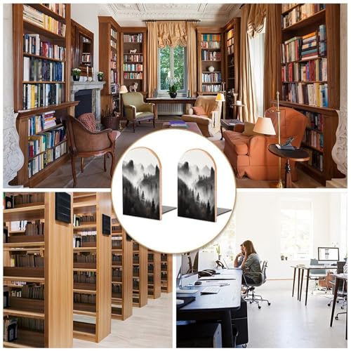 Sujetalibros de madera de montaña brumosa para decorar salones y despachos 6