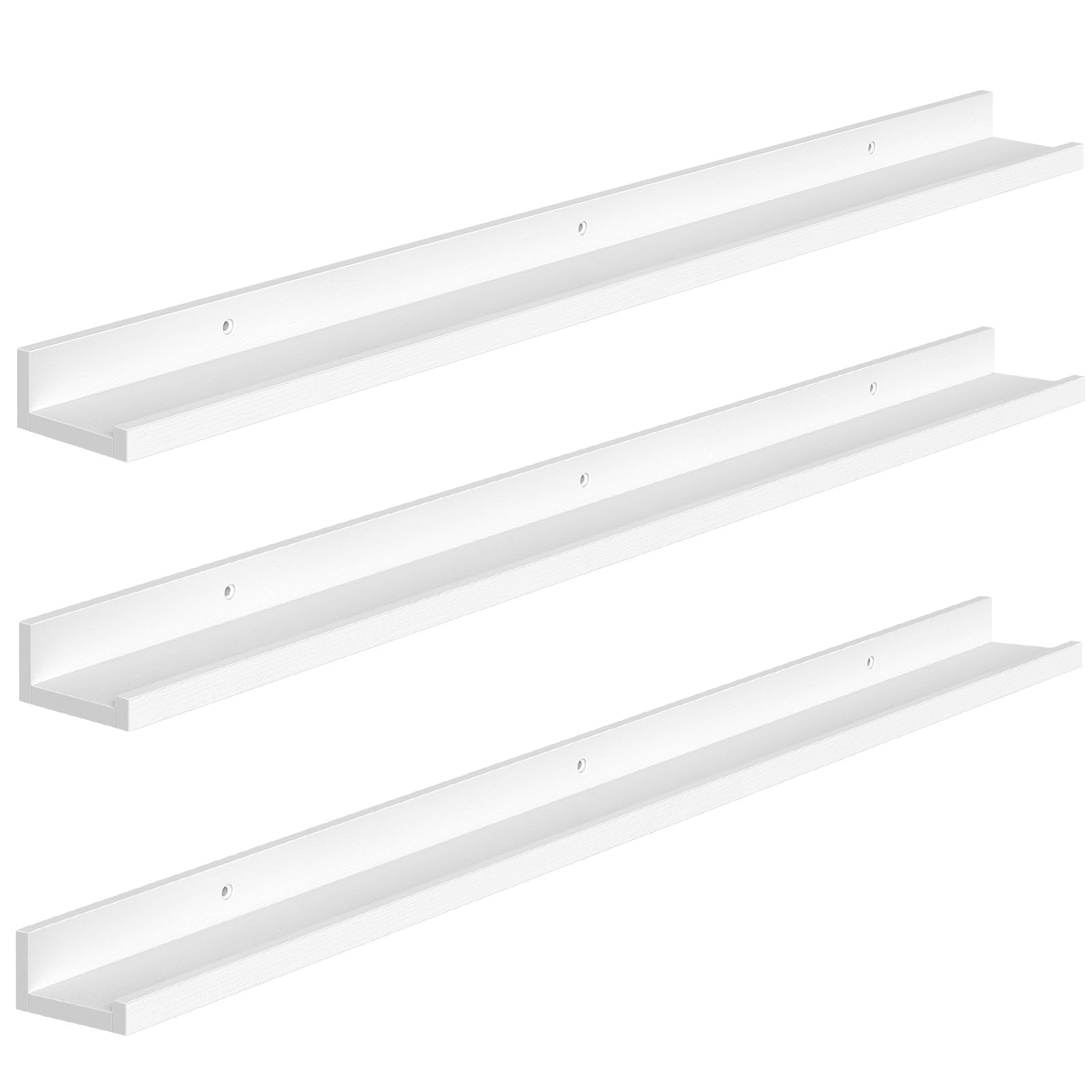 HOOBRO Étagères Flottantes, Étagères Murales, Lot de 3, Étagères Suspendues de 90 cm avec barrières surélevées et Attaches Invisibles, pour Salle de Bain, Chambre, Bureau, Blanc EWT90BJ01