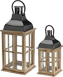 faroles madera rusticos  Set de 2 faroles de madera y metal