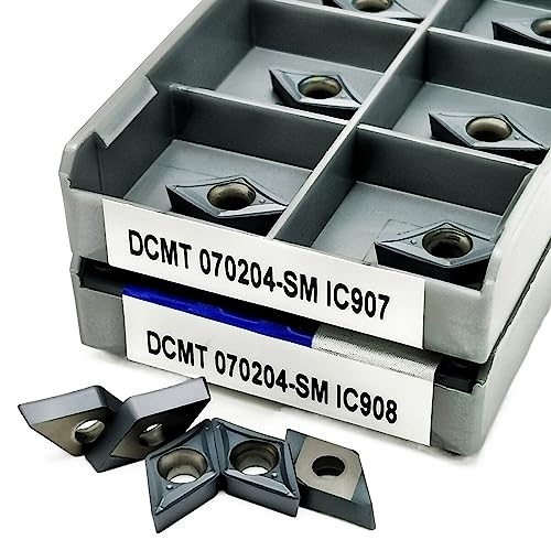 AALLYN Indexable Carbide Lathe Tool 10PCS DCMT070204 SM IC907 IC908 Carbide Turning Blade Cutter CNC Lathe Tool (Size : DCMT070204 SM IC908, Color : 10PCS)