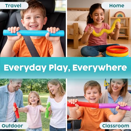 unitedessentialgoods Pop Tubes - Sensory Toys - Fidget Toys - Imaginative Play & Stimulating Creative Learning - Hours of Fun for Kids - Tons of Ways to Play - Non-Mouthable Toy 3+ - 8 Pack Large 8