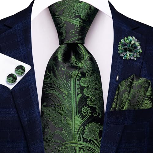 Image of Hi-Tie Men's Silk Ties Formal Woven Classic Necktie Pocket Square Cufflinks Lapel Pin Set Wedding Business