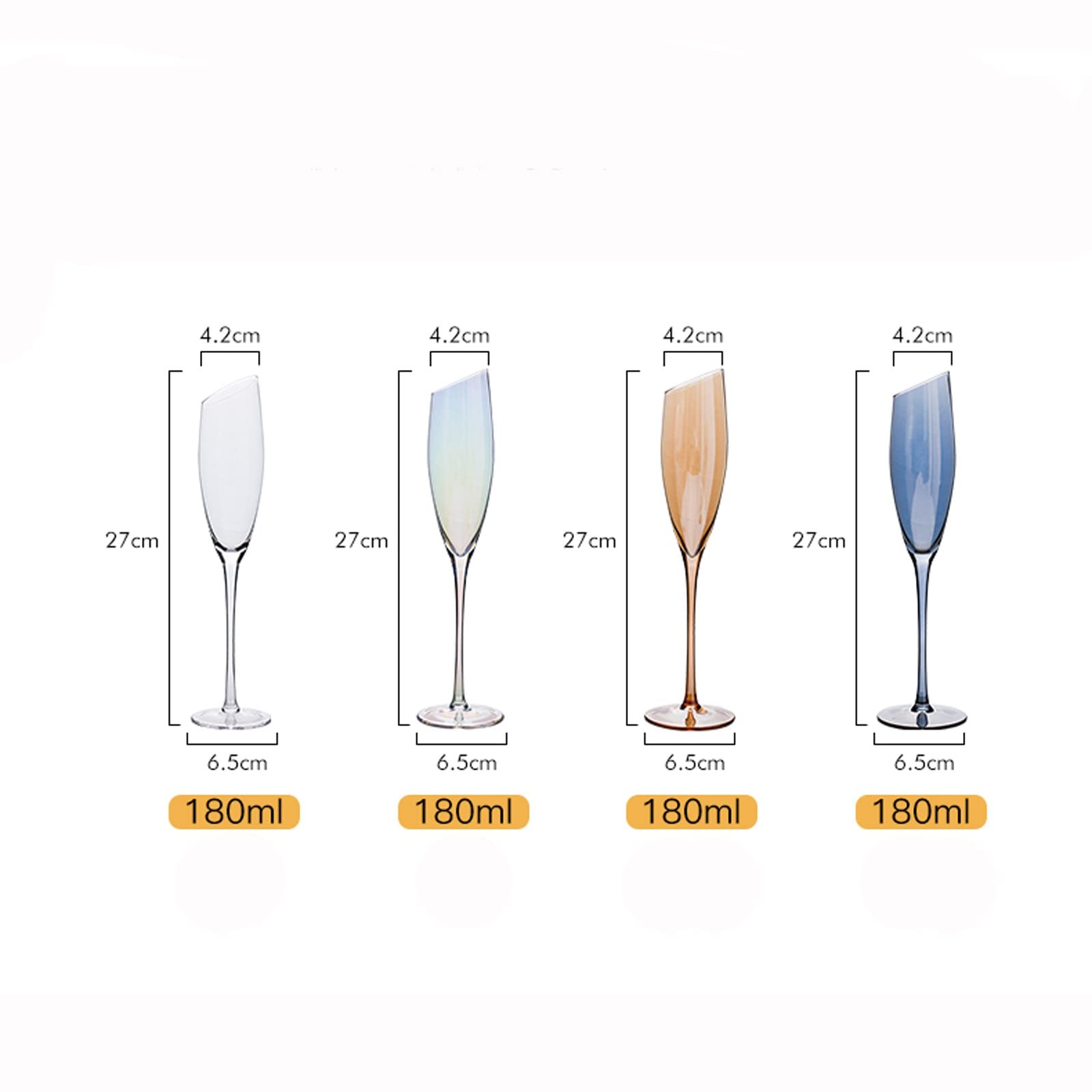 Verres à champagne Verres à champagne inclinés créatifs 180 ml Verres étincelants en verre de cristal Ensemble de 6 Accueil Flûte à champagne de luxe Ensemble de verres à cocktail Flûtes à champagne (