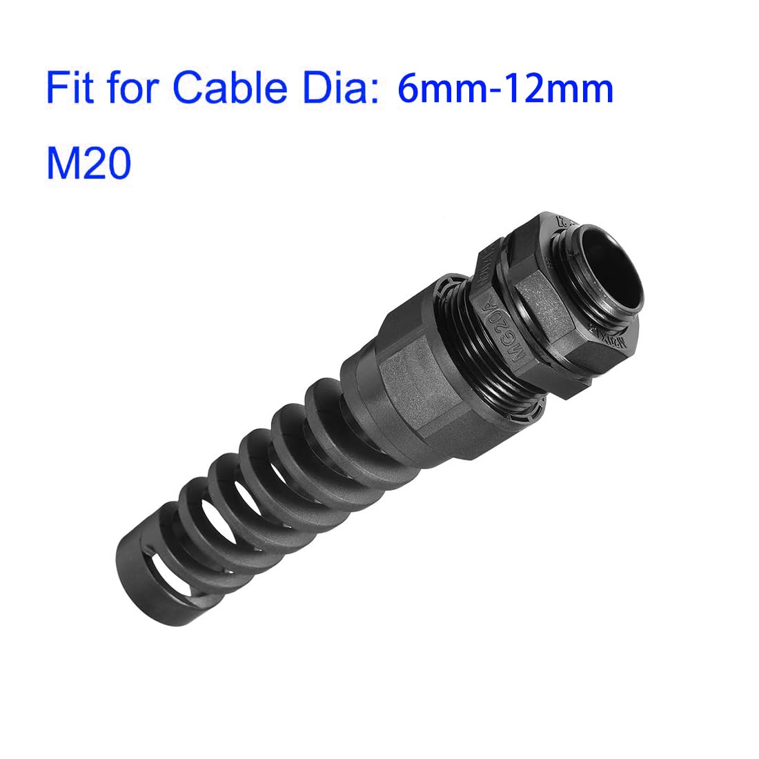 MACHSWON 2 Pcs M20 Cable Gland 6-12mm Wire Hole Waterproof Nylon Connector with Bend Protection and Locknut - Image 2