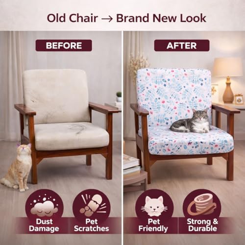 Image of STITCHNEST 'Contour Fit Series' Stretchable Printed Wooden Sofa Cover (Pack of 6) - Elastic Wooden Chair Cover | Wooden Sofa Seat Cover | Size - 20-21 x 20-21 x 3-5 in