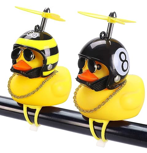 Omeet 1Pair - Lovely Yellow Duck Bike Bell with LED Light and Propeller