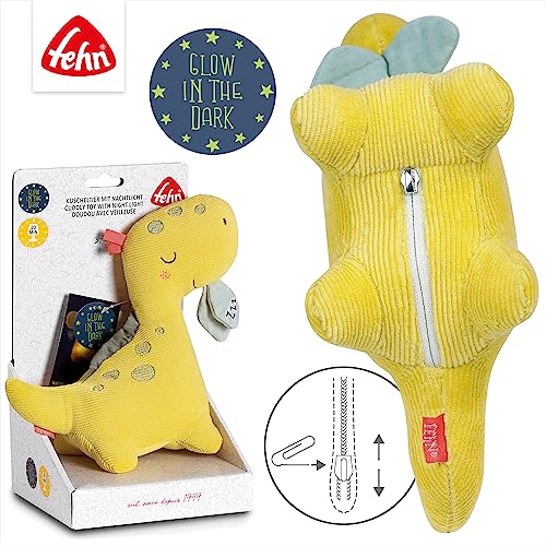 Fehn Nachtlicht Dino – Schlummerlicht & Einschlafhilfe: Kuscheltier mit „Glow-in-The-Dark“-Bestickung & Nachtlicht-Modul, für Babys & Kleinkinder ab 0+ Monaten