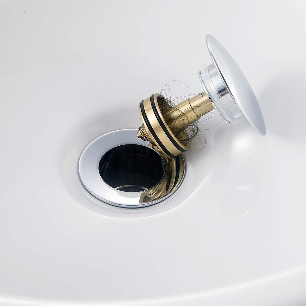 Bathroom Sink Drain with Removable Brass Strainer Basket Anti Clogging Vessel Sink Drain Stopper with Overflow Chrome