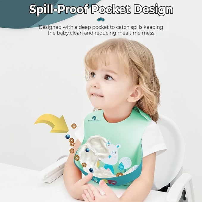 Image of StarAndDaisy Reusable Silicone Bib for Baby with Adjustable Buttons for Mess-Free Feeding