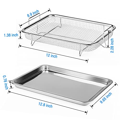 Aglehome Air Fryer Basket For Oven, Stainless Steel Air Fryer Pan, Crisper Tray And Basket For Fries/Chicken/Bacon - 12.8 X 9.6 Inch,Silver #TOP1