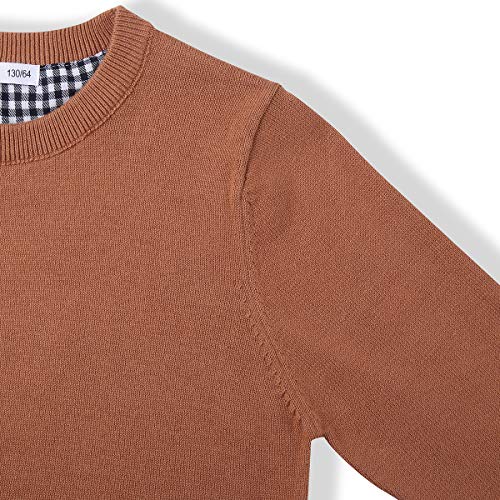 Cunyi Boys' Long Sleeve Crew Neck Cotton Pullover Knit Sweater, Brown, 130 #TOP3