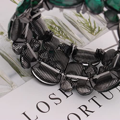 Enrwin Women’s Wedding Bridal Crystal Leaf Flower Stretch Bangle Elastic Wide Bracelet Jewelry For Brides Bridesmaid (Emerald-Jet Plated, Alloy) #TOP4